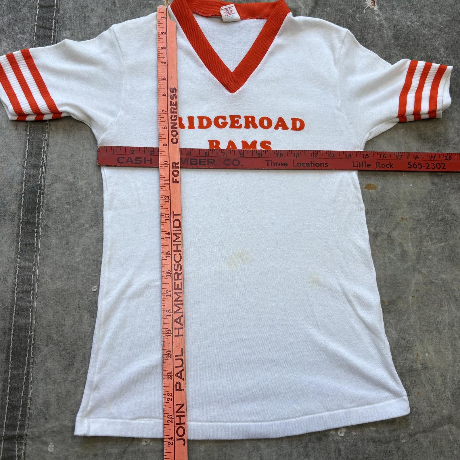 Vintage Vintage 70s Ridge Road Rams School Striped Sleeve Shirt Size US S / EU 44-46 / 1 - 4 Thumbnail