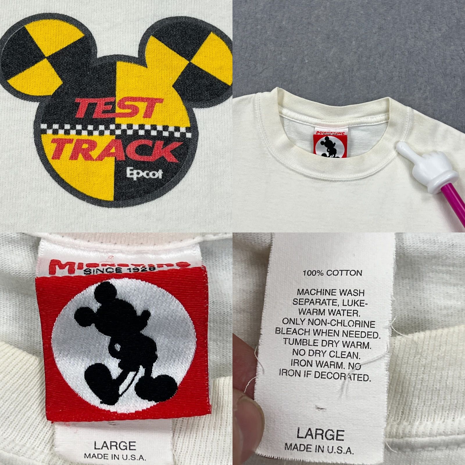 Disney VTG Disney USA Epcot Test Track Shirt Adult L White Mickey Mouse Goofy Graphic Print 90s Cartoon Retro — Made in USA Mens Size US L / EU 52-54 / 3 - 8 Thumbnail