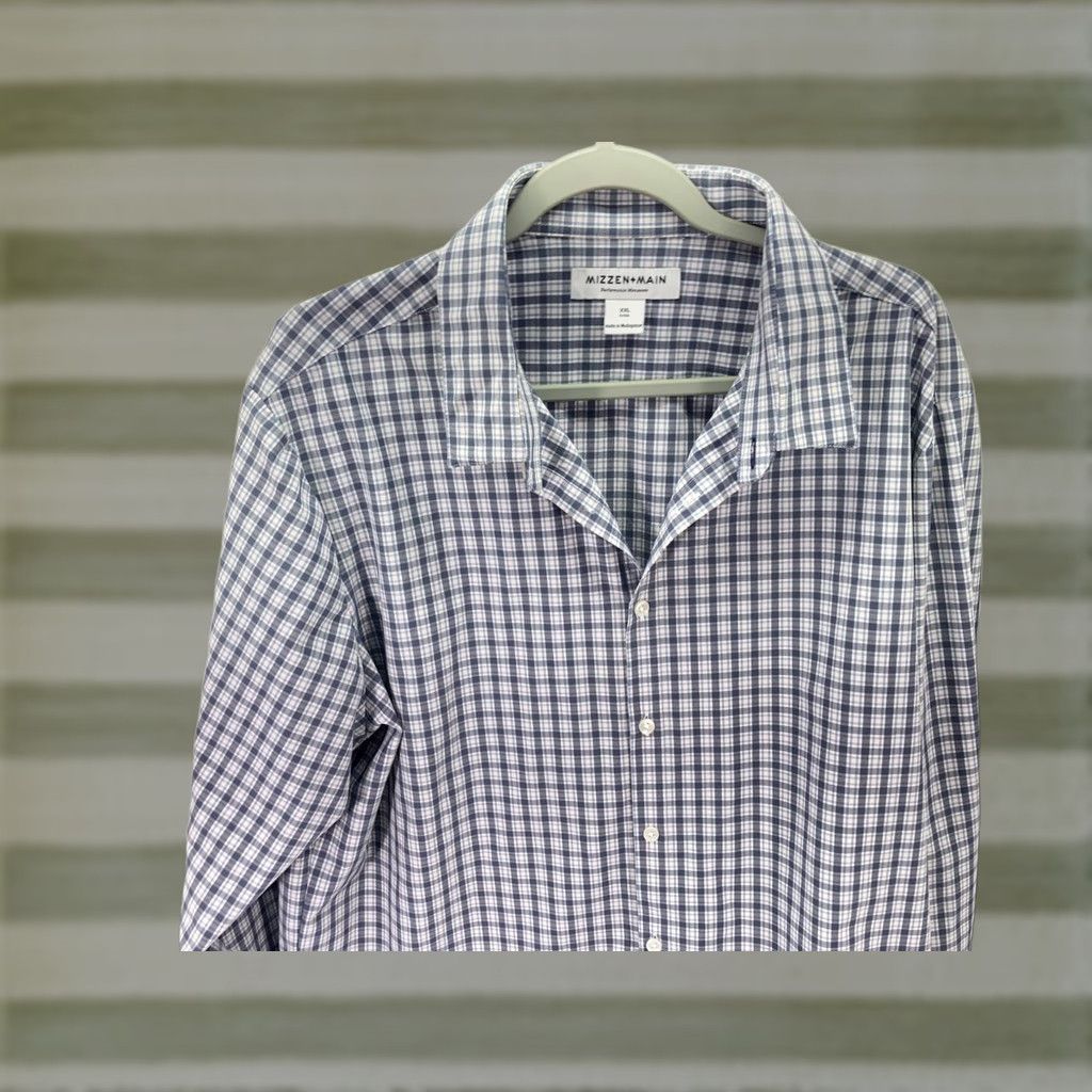 Mizzen+Main Mizzen+Main Performance Button Up Shirt Mens 2XL White Blue Plaid Trim Classic Shirt Size US XXL / EU 58 / 5 - 1 Thumbnail