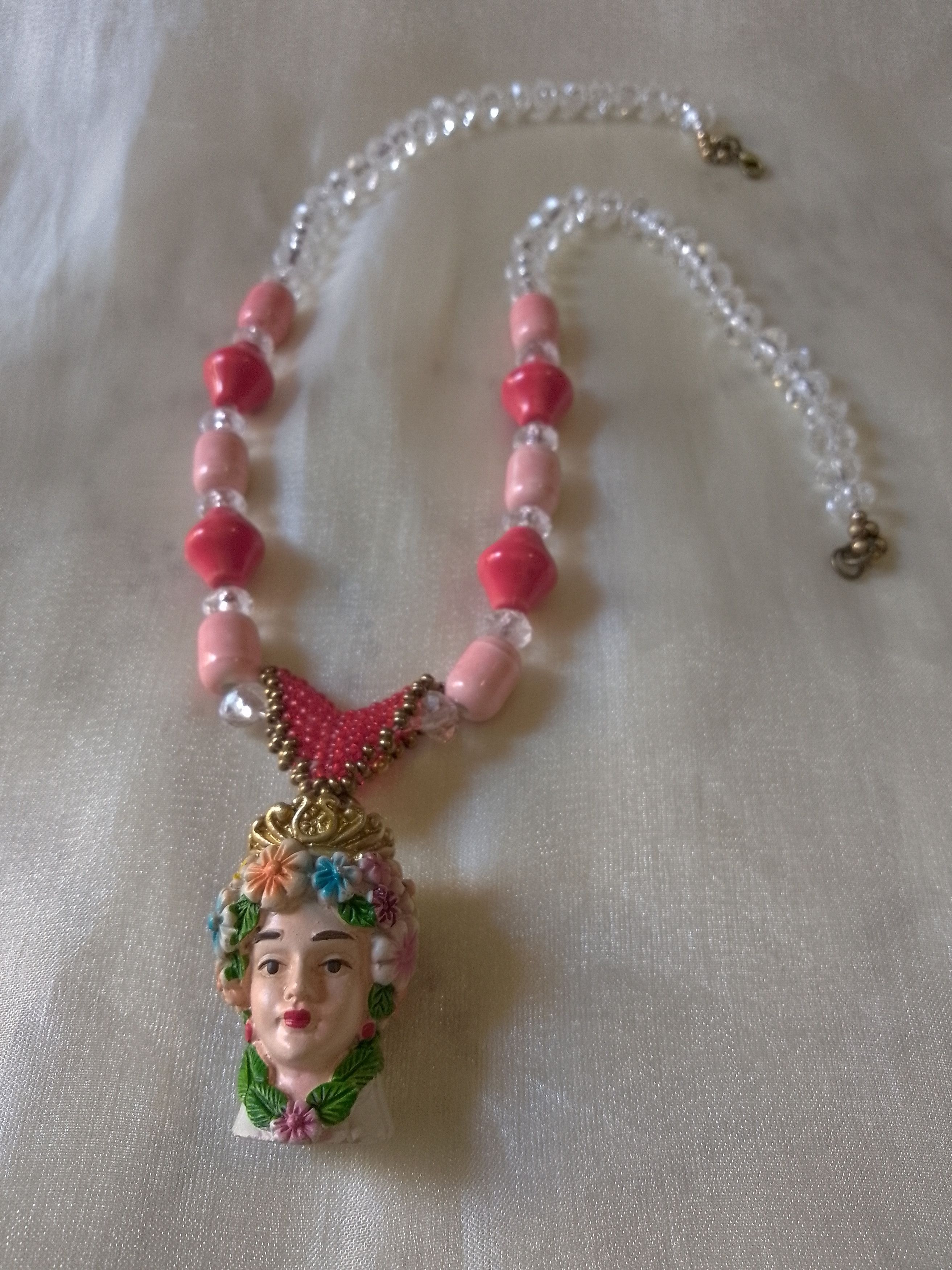 Handmade Long Sicilian Necklace with Head of Moor pendant Ceramics Size ONE SIZE - 5 Thumbnail