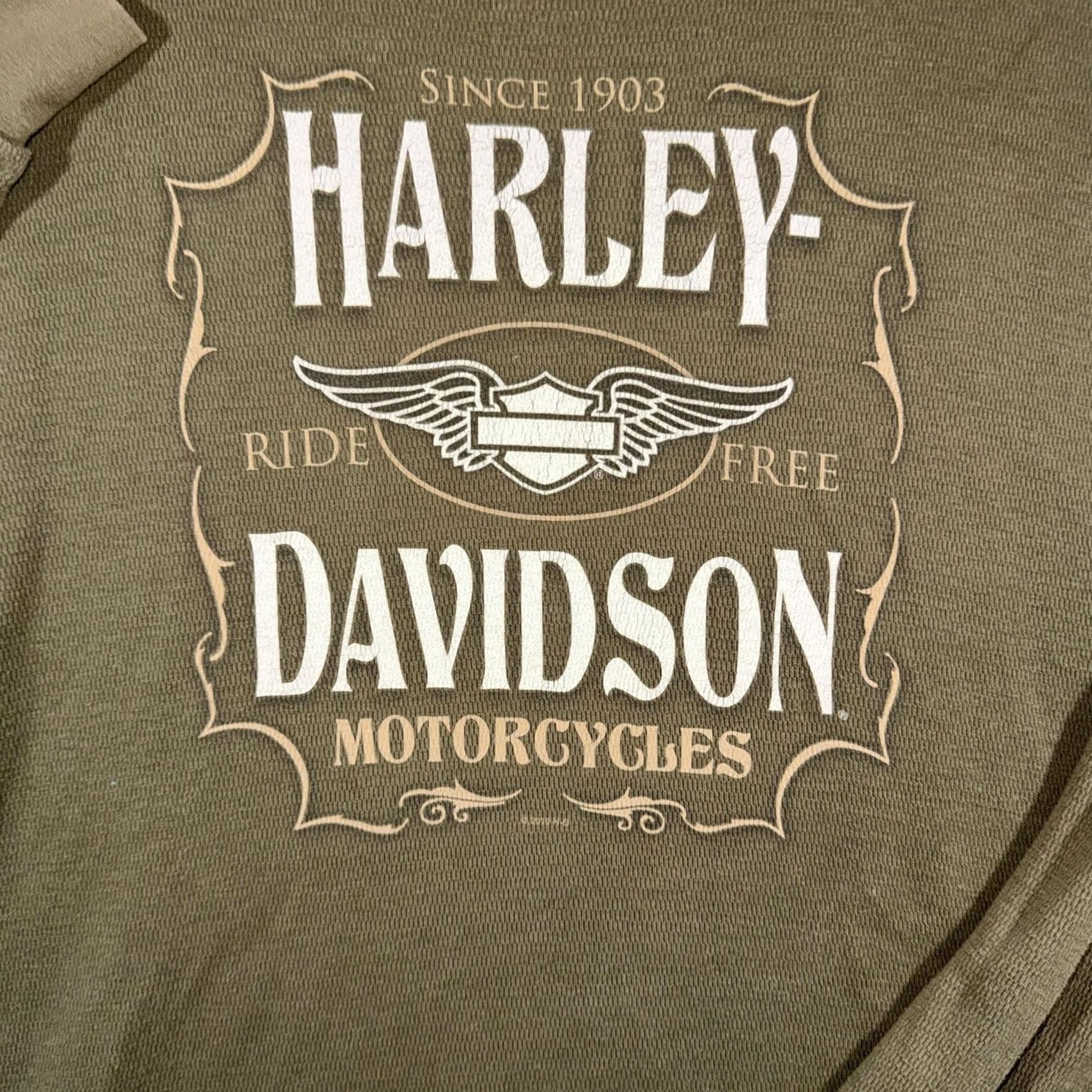 Harley Davidson Harley-Davidson Long Sleeve T-Shirt Olive Green 2XL Vintage Crew Neck Logo Graphic Print Mens Size US XXL / EU 58 / 5 - 5 Thumbnail