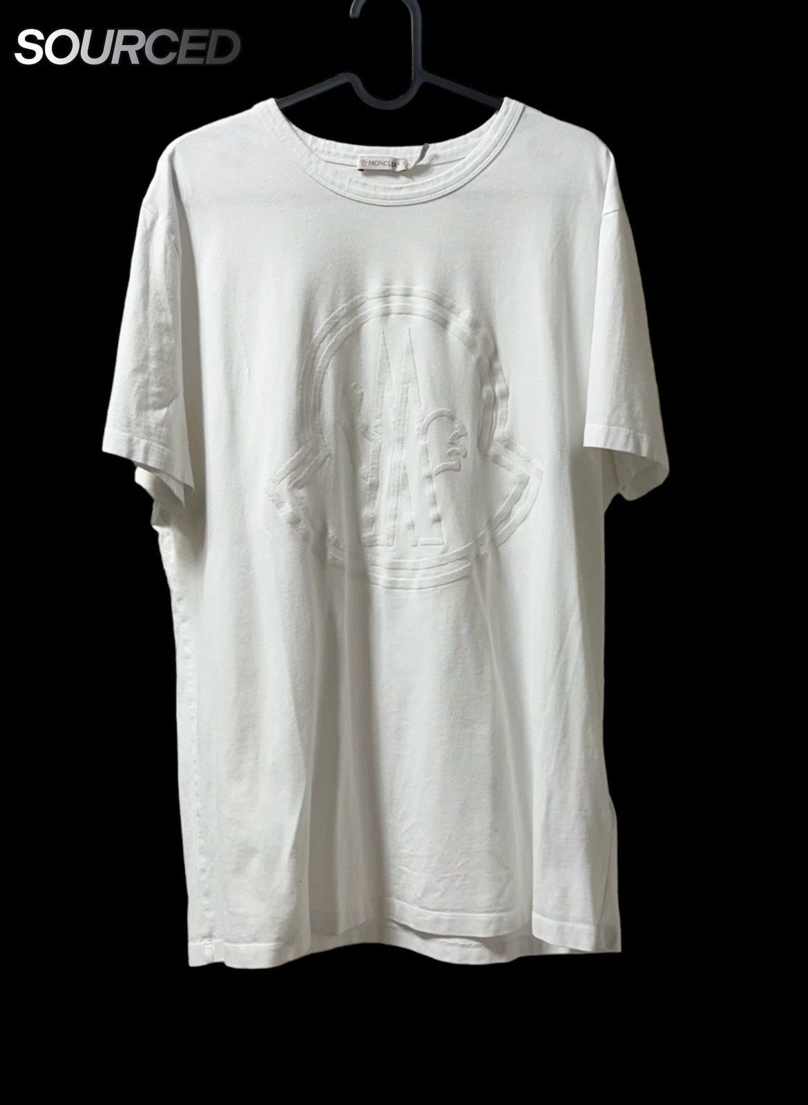 image of Moncler White Logo T Shirt, Men's (Size XL)