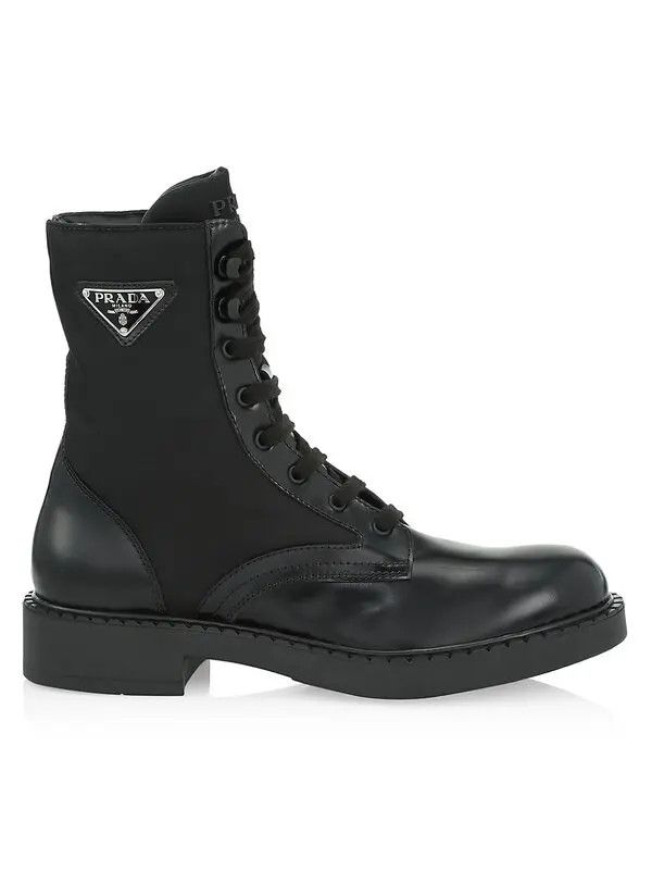 image of Prada Os11X0124 Tall Mixed-Media Combat Boots In Nero, Men's