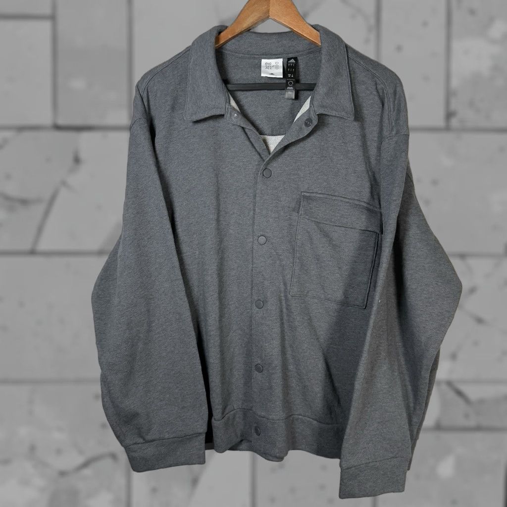 Adidas Adidas Jacket Mens L Gray Button-Down Nylon Basic Big Self All Button Down Size US L / EU 52-54 / 3 - 1 Thumbnail
