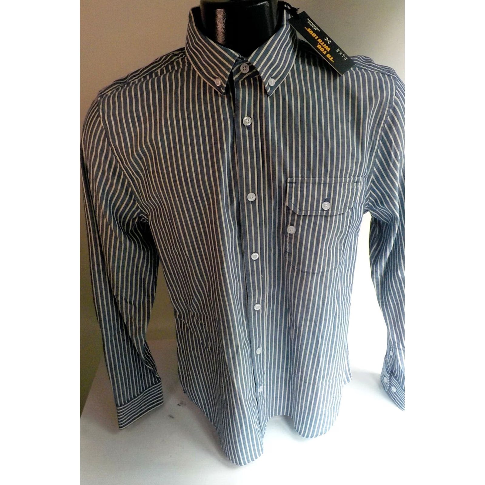 Mark McNairy FIVE FOUR Mark McNairy LS Button Down Striped Shirt-Blue/Ivory-Cotton-SZ MED NWT ShirtMens Medium Blue/Ivory Striped Button-Up 100% Cotton NWT Size US M / EU 48-50 / 2 - 2 Thumbnail