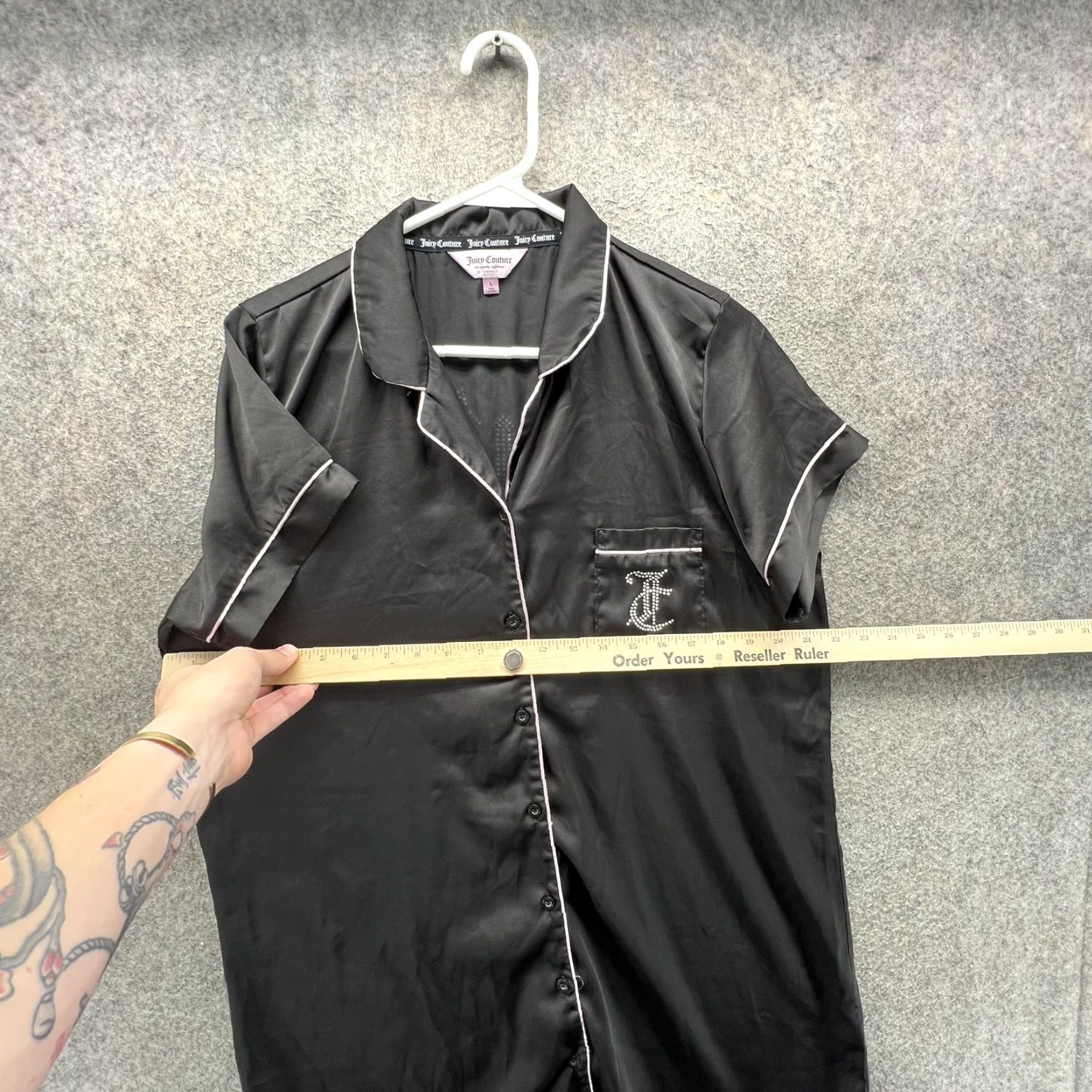 Juicy Couture Juicy Couture Sleep Shirt Womens Large Black Satin Nightgown Rhinestone Logo Shirt Size L / US 10 / IT 46 - 6 Thumbnail