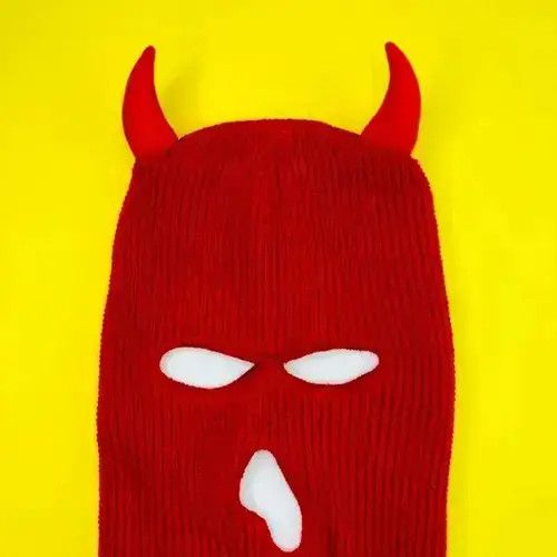 VIBE Red Devil Horns Skimask Balaclava Beanie Cap face cover mask Size ONE SIZE - 3 Thumbnail