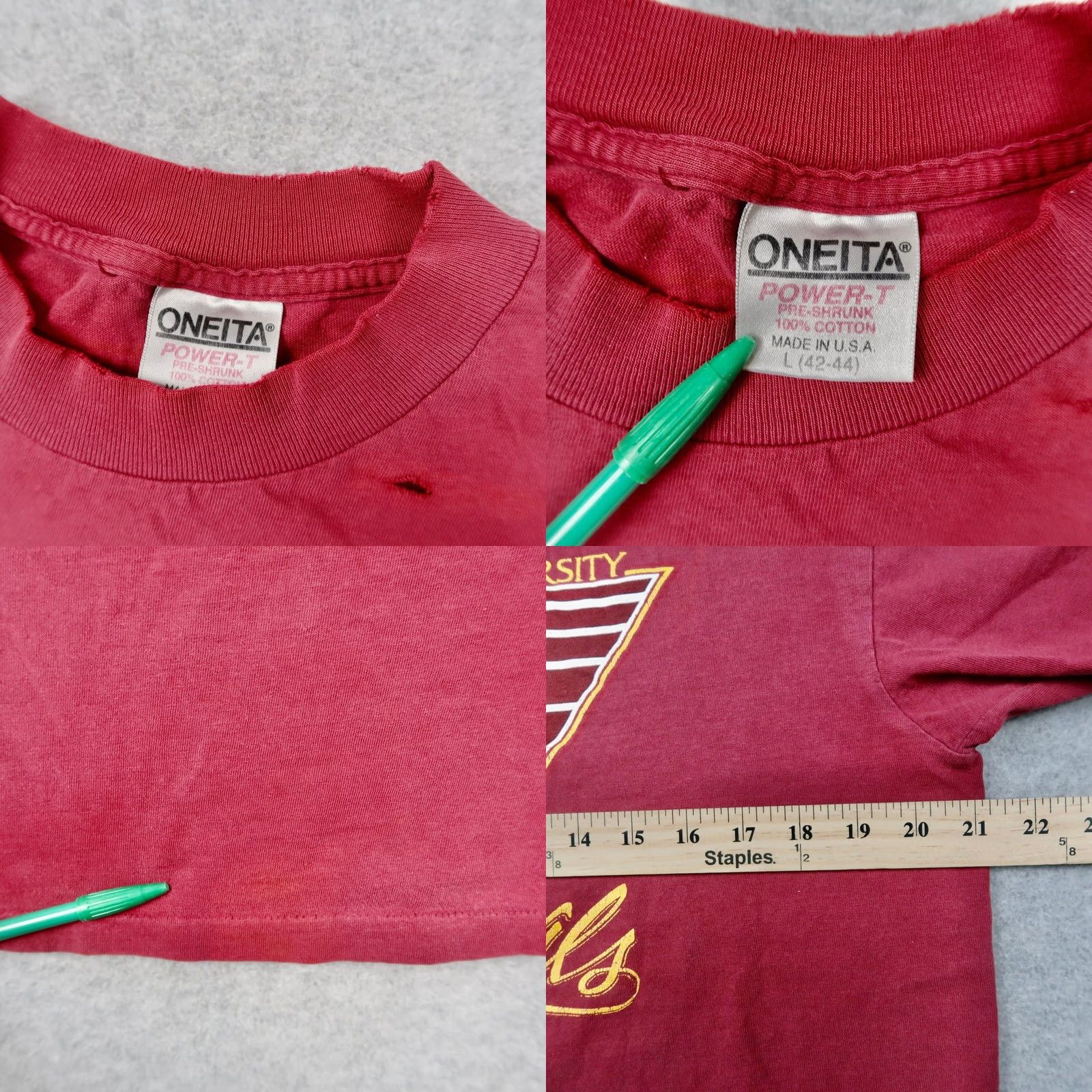 Vintage VINTAGE Oneita ASU Sun Devils Shirt Large Red 90s Arizona State Single Stitch Mens Size US L / EU 52-54 / 3 - 8 Thumbnail