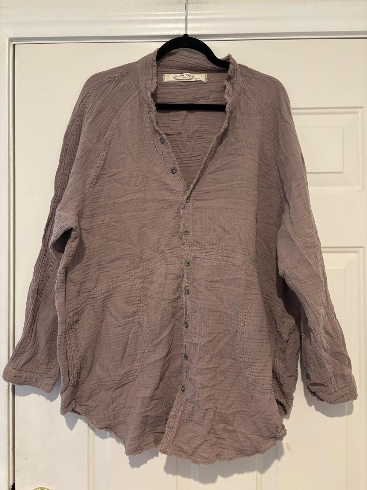 Designer Women's taupe sz M We the Free cotton tunic shirt #624 Size L / US 10 / IT 46 - 1 Thumbnail