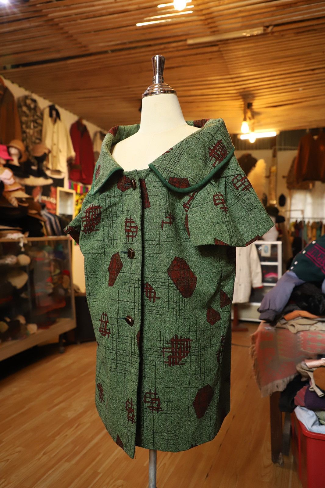 Japanese Brand × Vintage 90s Green Shirt Mini Dress Special Collar Button Up Vintage Size L / US 10 / IT 46 - 1 Thumbnail