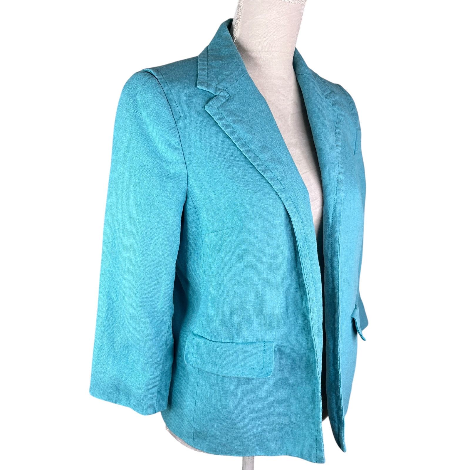 Other Talbots Linen Blazer 10 Turquoise Lined Pockets Open Classic Size L / US 10 / IT 46 - 4 Thumbnail