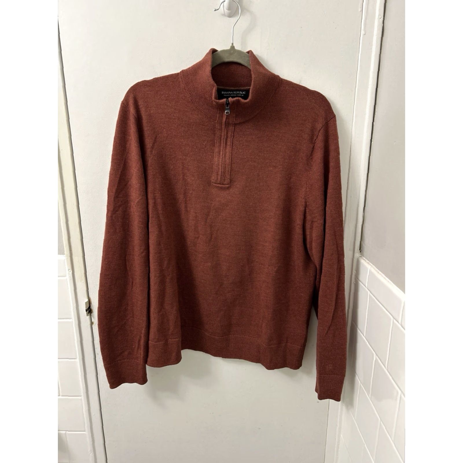 Banana Republic Banana Republic Sweater Mens Medium Orange Baruffa 100% Merino Wool 1/4 Zip L/S Size US M / EU 48-50 / 2 - 2 Thumbnail