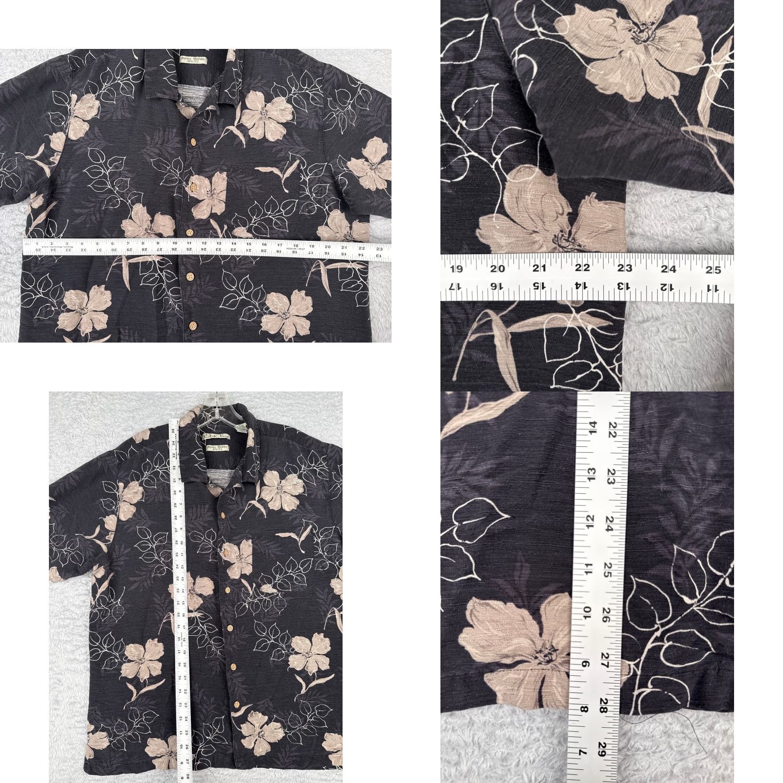 Vintage Batik Bay Shirt Men Large Black Beige Floral Leaf Button-Up Silk Size US L / EU 52-54 / 3 - 8 Thumbnail