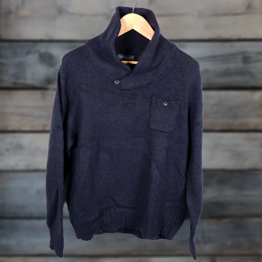 Bonobos Bonobos Sweater Mens Large Dark Blue Chunky Knit Shawl Collar Wool Alpaca Nylon Acrylic Heavyweight Pullover Casual Knit Shirt Size US L / EU 52-54 / 3 - 1 Thumbnail