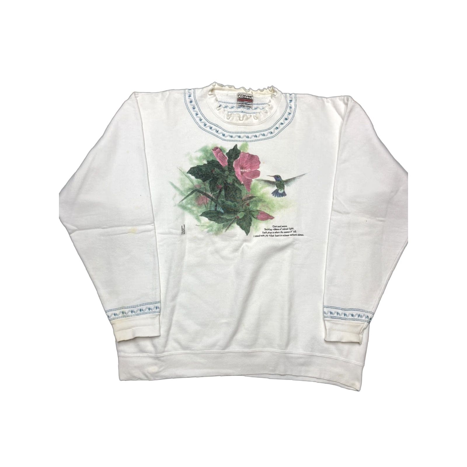 Vintage VINTAGE embroidered sweatshirt Hummingbird bird nature animal 90s XL Sweatshirt Men Embroidered Pullover White 90s Mens XL Size US XL / EU 56 / 4 - 1 Thumbnail