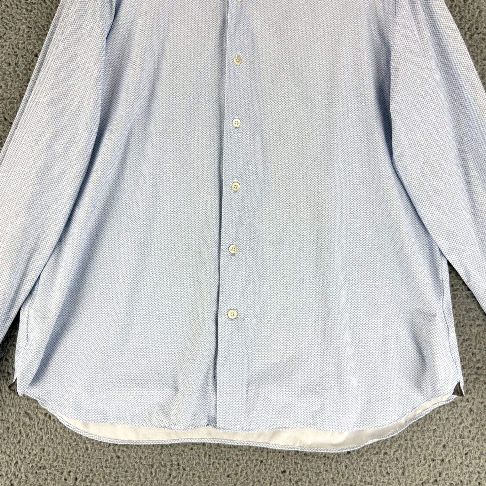 Corneliani Corneliani Button-Up Shirt Mens XL Blue White Micro Pattern Stretch 86-P178 Geometric Classic City Designer Business Casual Travel Party/Cocktail Size US XL / EU 56 / 4 - 4 Thumbnail