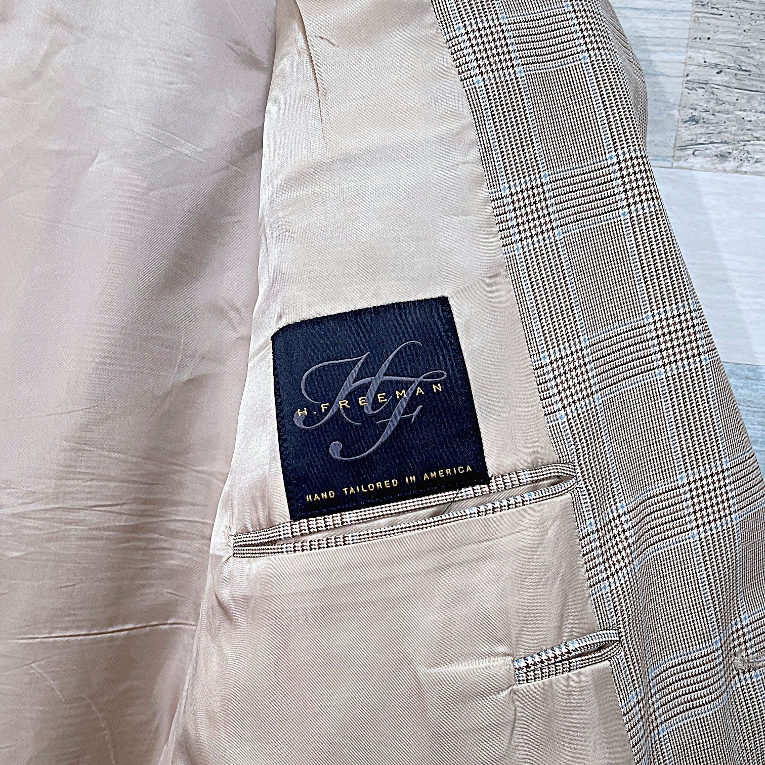 Hickey Freeman H Freeman Hand Tailored USA Sport Coat Beige Plaid 44R Size 42R - 7 Thumbnail