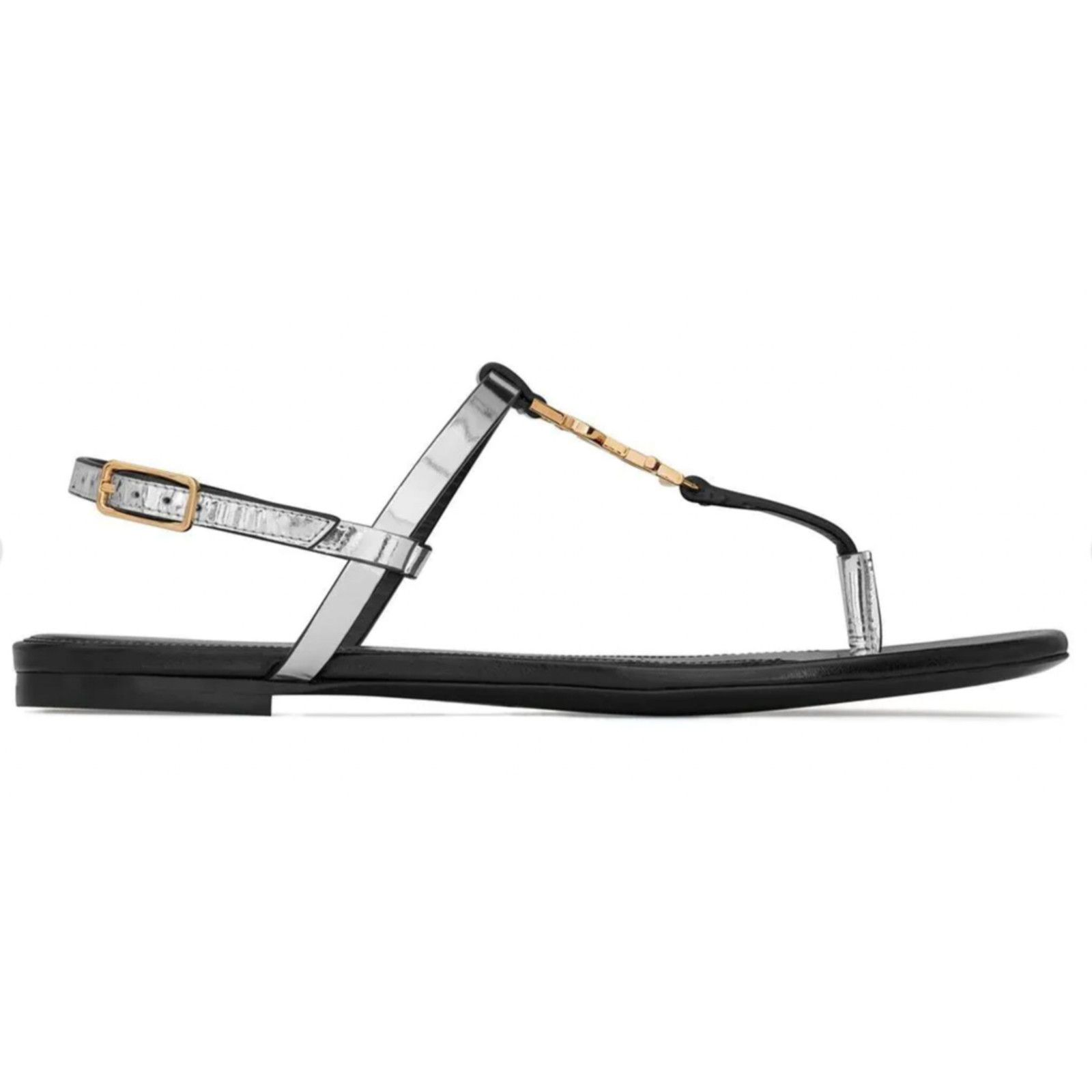 Yves Saint Laurent Saint Laurent YSL Logo Cassandra Iota 05 Silver Black Thong Size US 8 / IT 38 - 3 Thumbnail