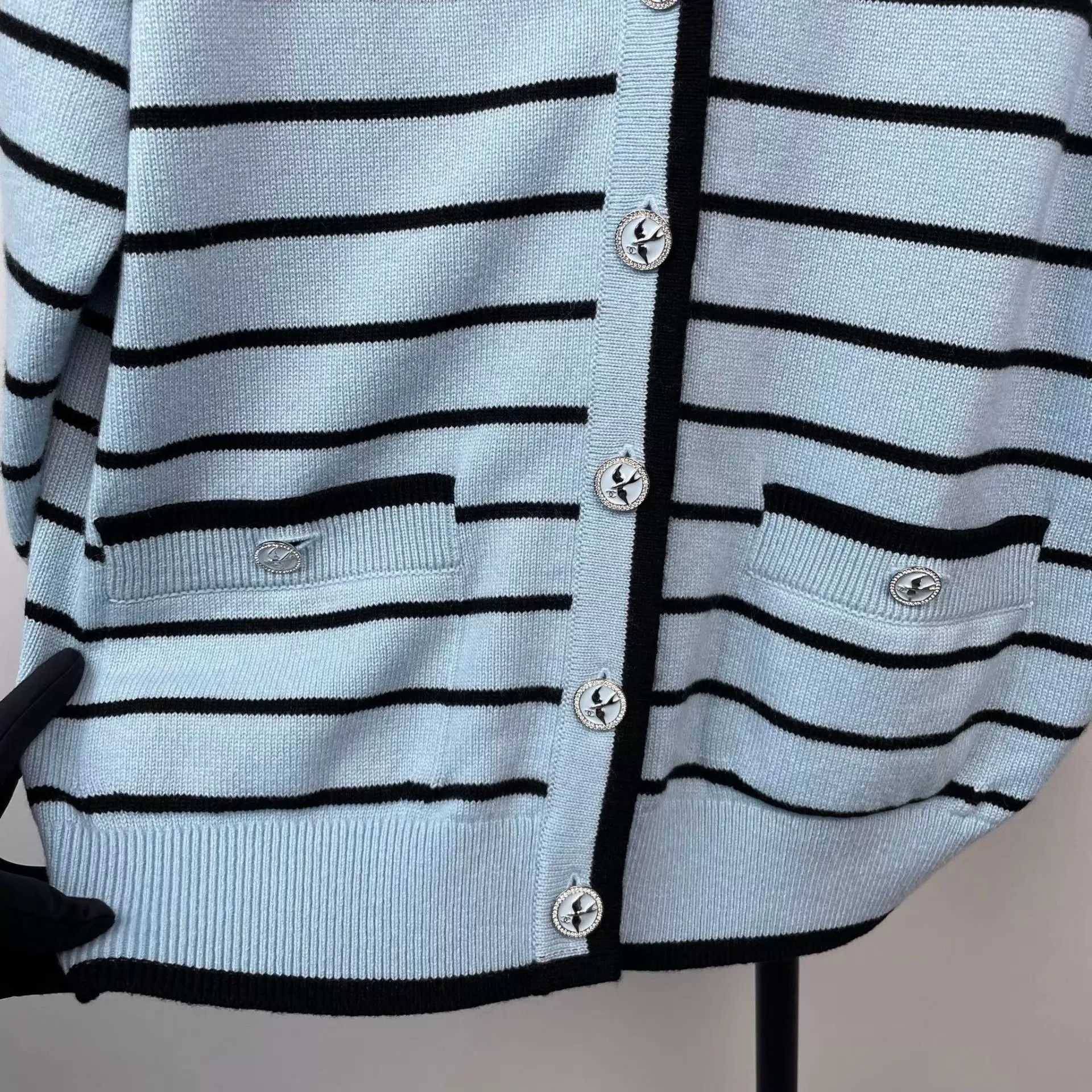 Chanel CHANEL Women's Cashmere Blue Striped Cardigan 38 Size S / US 4 / IT 40 - 8 Thumbnail