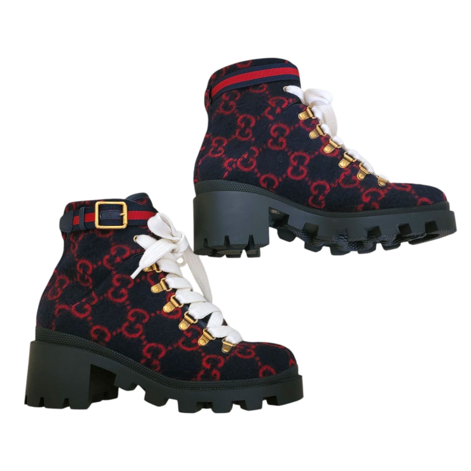 Gucci Gucci Combat Ankle GG Monogram Platform Boots Navy Red Size US 7.5 / IT 37.5 - 4 Thumbnail