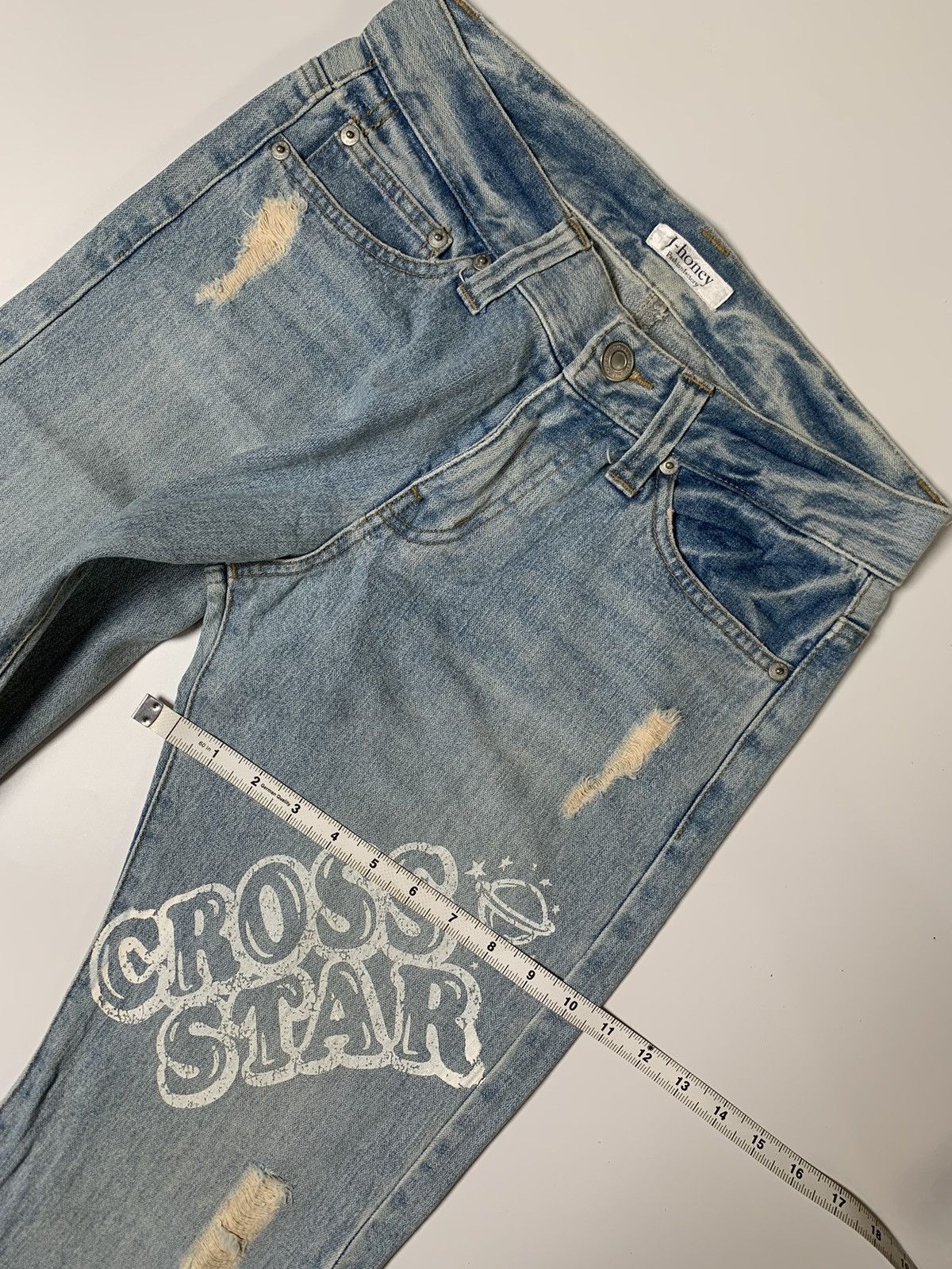 Japanese Brand × Vintage 00s J-honey cross star distressed denim Size US 31 - 11 Thumbnail