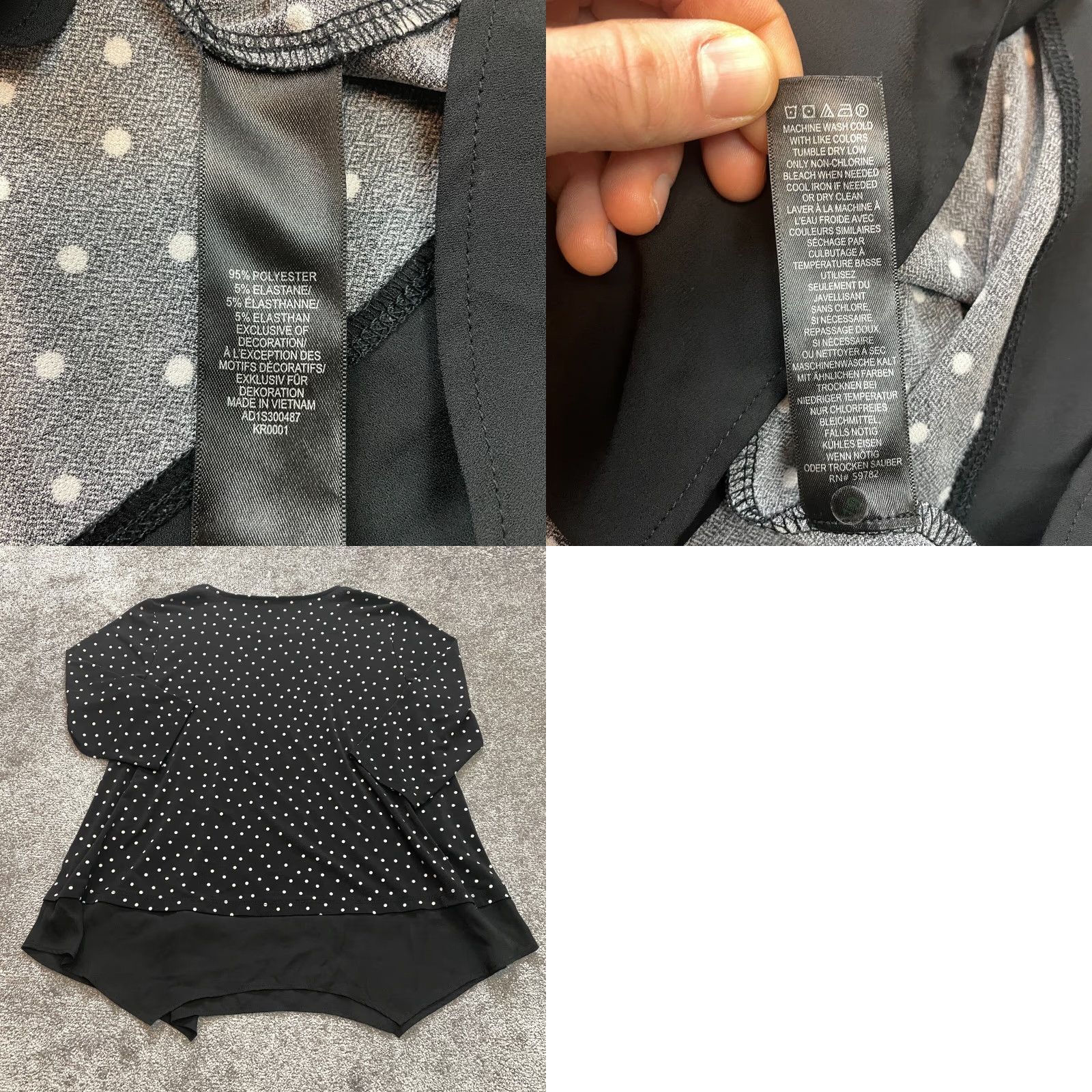 Adrianna Papell Adrianna Papell Blouse Shirt Womens 1X Plus Black Polka Dot Long Sleeve Ladies Size XL / US 12-14 / IT 48-50 - 8 Thumbnail