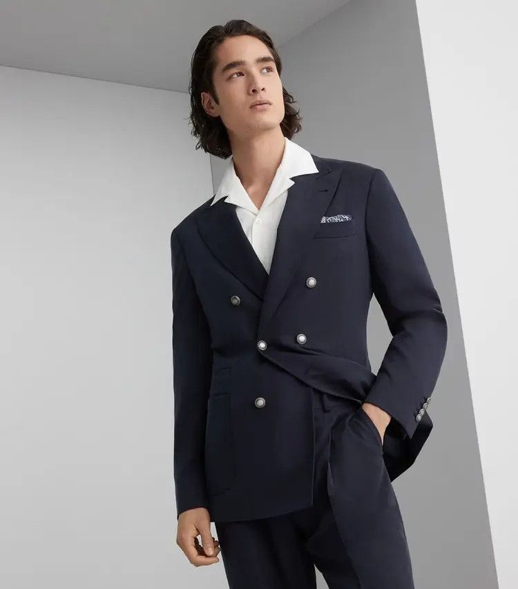 Brunello Cucinelli o1w1db10725 Woven Jacket Silk in Dark Blue Size US M / EU 48-50 / 2 - 1 Thumbnail
