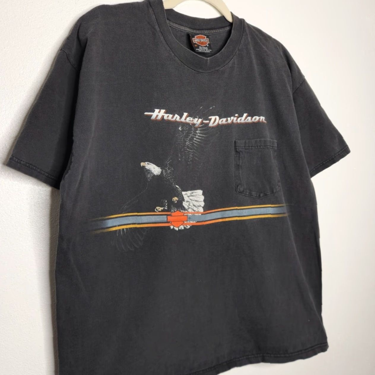 Harley Davidson VINTAGE Harley Davidson Eagle Pocket Black Double Sided Shirt XL Unisex Adults HD Stripe Boss? Size US XL / EU 56 / 4 - 2 Thumbnail