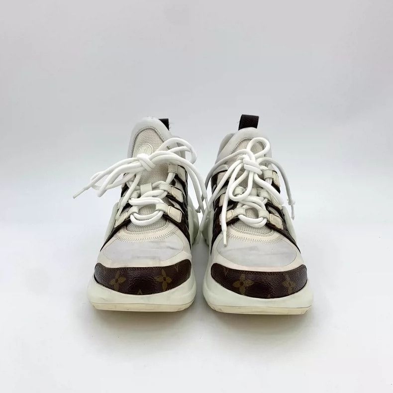 Louis Vuitton Louis Vuitton White logo presbyopic lace-up platform sneak Size US 5.5 / EU 38 - 3 Thumbnail