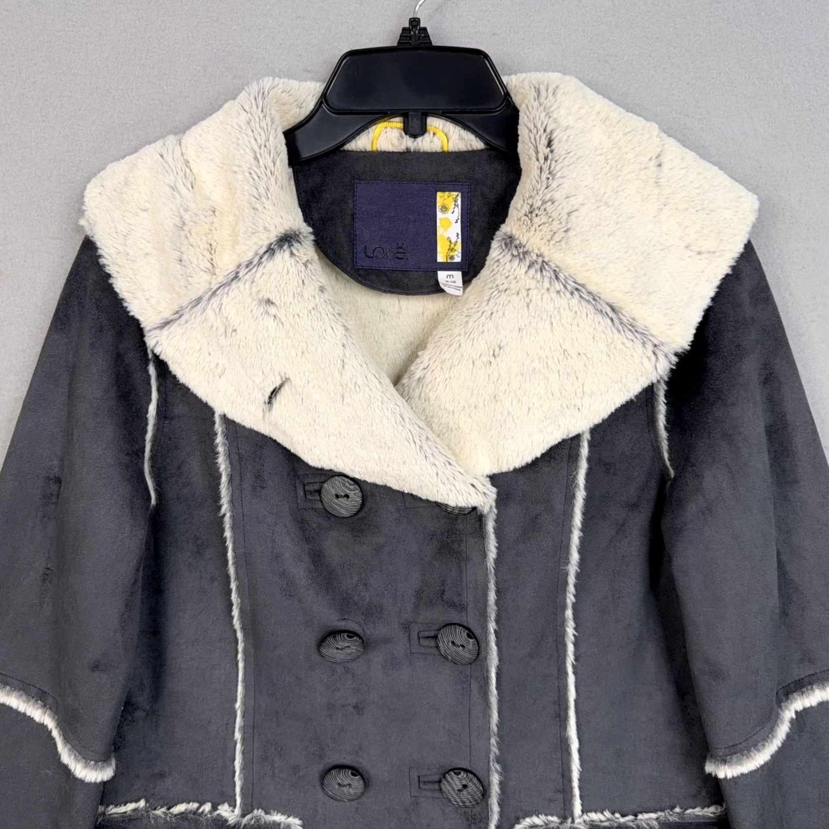 Vintage Lolë Pea Coat Womens Medium Gray Faux Suede Lined Double Breasted Jacket Size M / US 6-8 / IT 42-44 - 2 Thumbnail