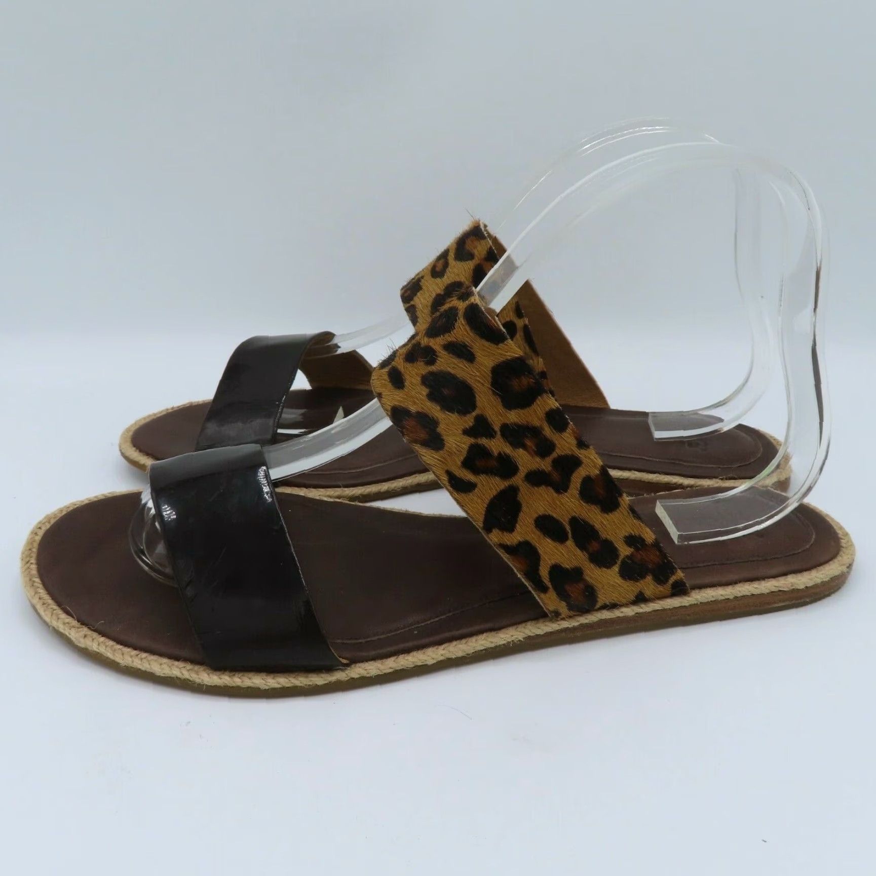 Ugg UGG Women Amalia Leopard Leather Flat Slide Sandals 9.5 Brown Animal Print Slip On Vintage: No Womens Size US 10 / IT 40 - 4 Thumbnail