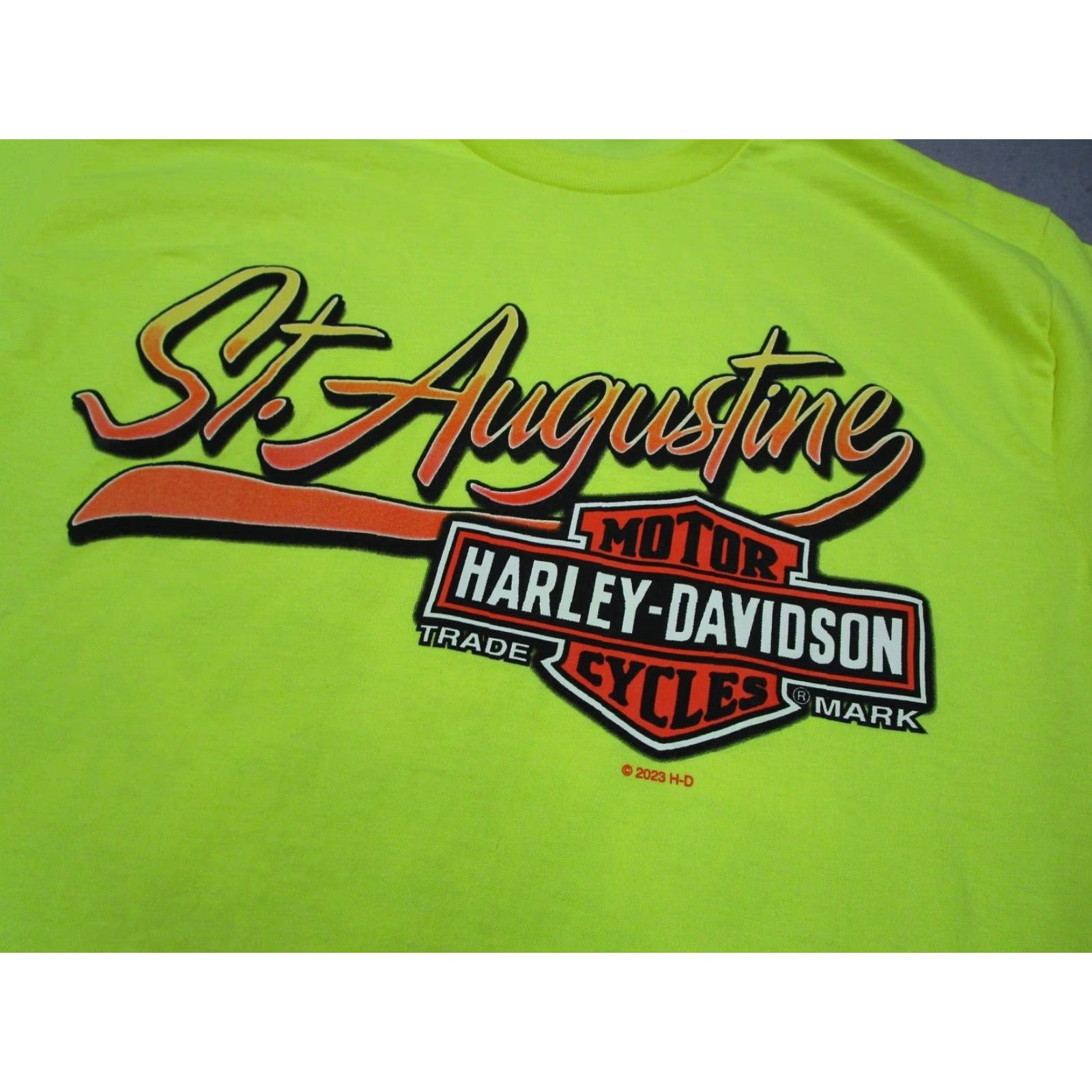 Harley Davidson Harley-Davidson Shirt Mens Medium Yellow St. Augustine Florida Double Side 2023 Colorful Graphic Tee Adults Mens Size US M / EU 48-50 / 2 - 2 Thumbnail