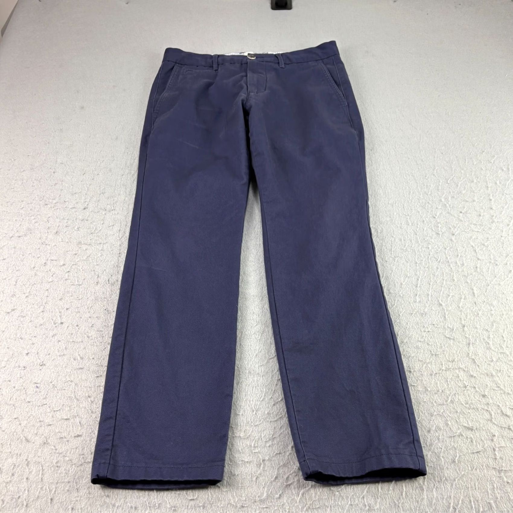 Vintage Perk Mens Pants 30x30 30x27 Blue Chino Straight Leg Khakis Casual Regular Cotton Front Flat Tagless Solid Pattern Zip Front Size US 30 / EU 46 - 2 Thumbnail