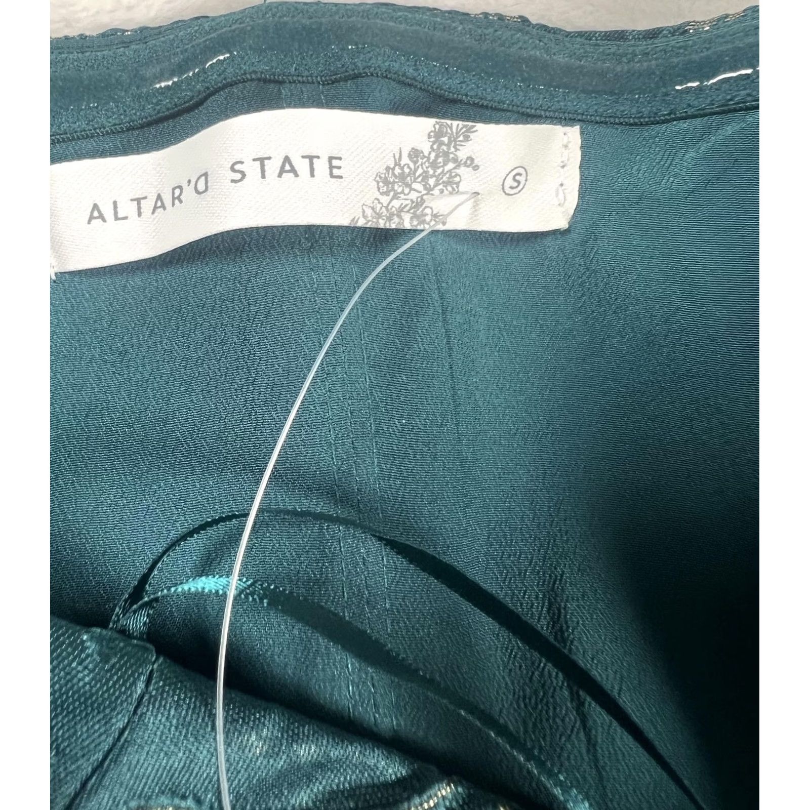 Vintage Altar'd State Dress Womens Small Teal Margolis Metallic Jacquard Mini Bow Back Dress Size S / US 4 / IT 40 - 6 Thumbnail