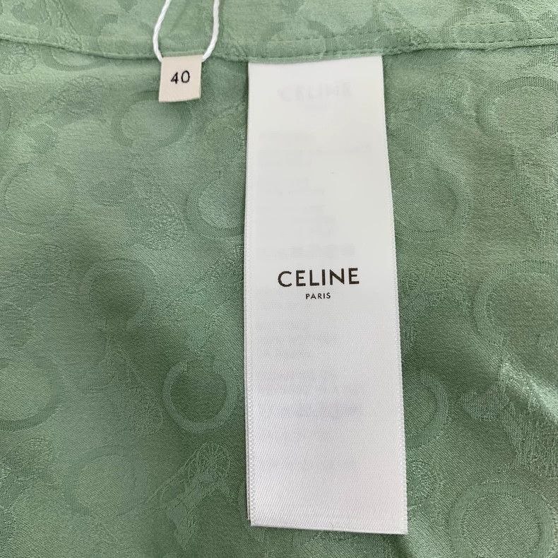 Celine Green Patterned Silk Tie Neck Blouse Size US M / EU 48-50 / 2 - 6 Thumbnail