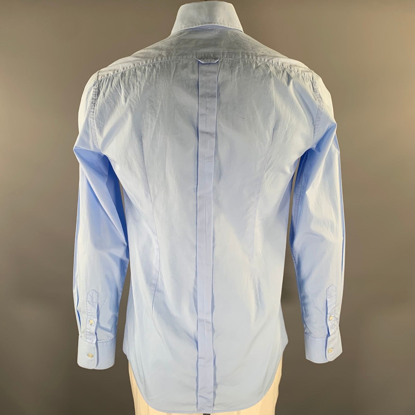 Dolce & Gabbana DOLCE & GABBANA Size L Blue Solid Cotton Long Sleeve Shirt Size US L / EU 52-54 / 3 - 4 Thumbnail