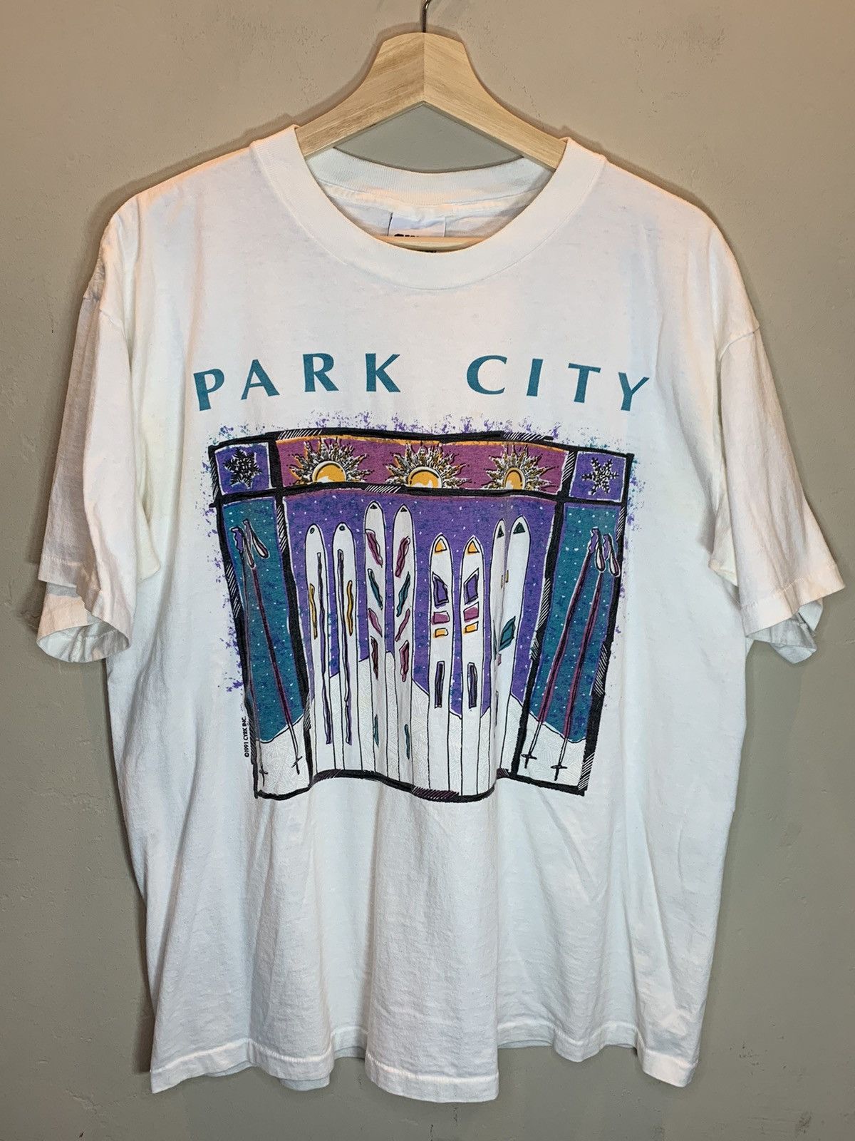 *RARE* Vintage 1991 Park City Utah Ski Snow Winter Art Shirt