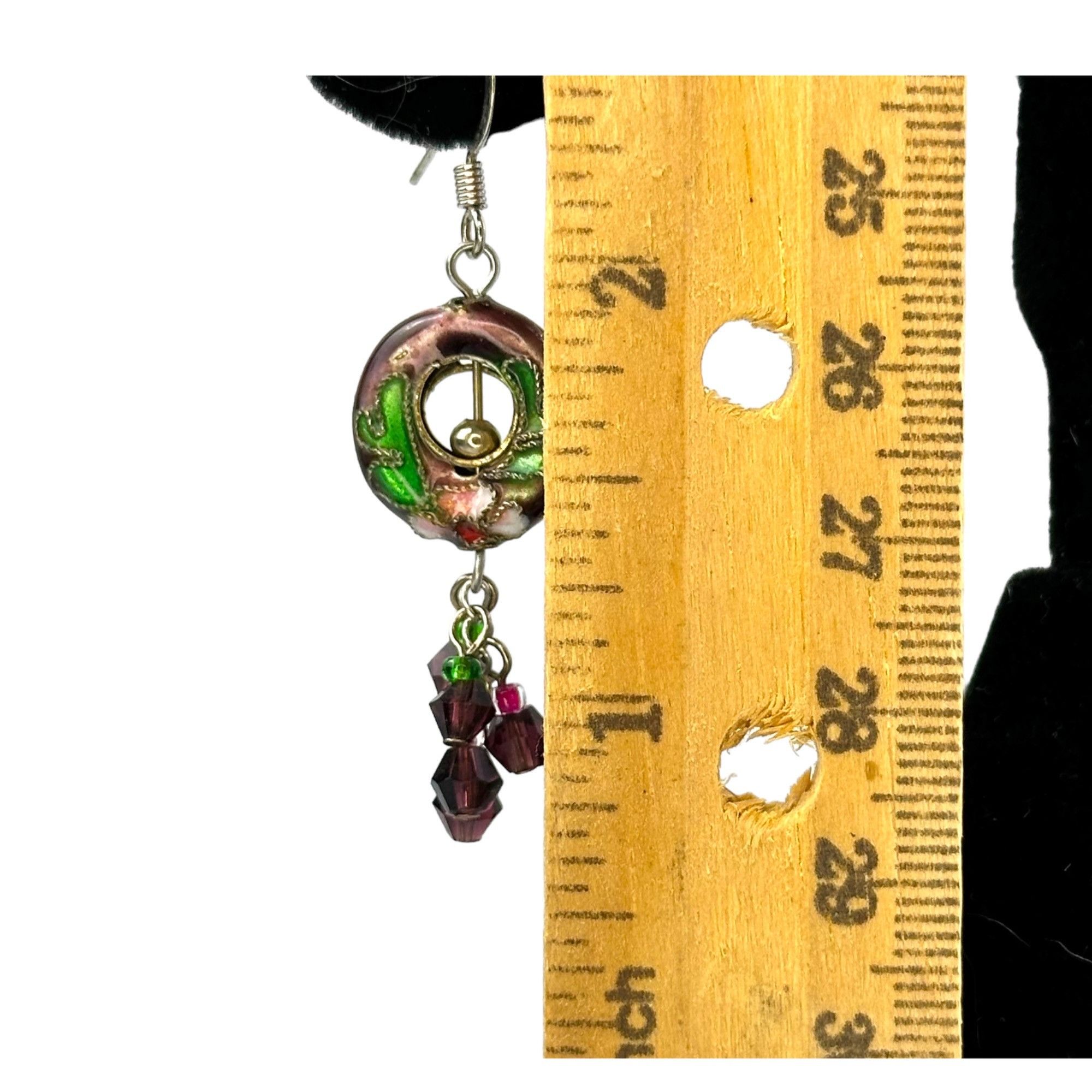 Other Floral Cloisonne French Hook Earrings Burgandy Green Pink Vi Size ONE SIZE - 5 Thumbnail