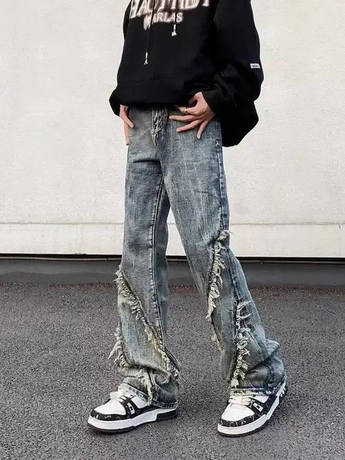 Japanese Brand × Jean Vintage washed fringed raw edge straight-leg jeans Size US 32 / EU 48 - 4 Thumbnail