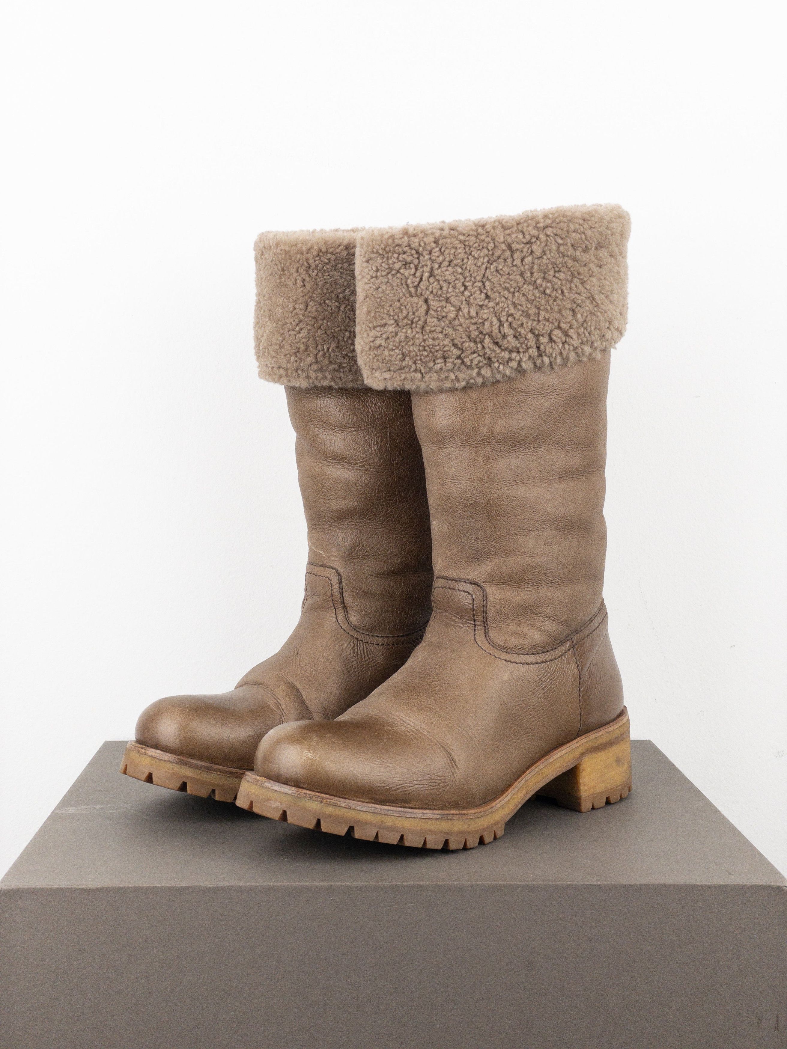 Prada AW11 Knee-High Shearling Paint Biker Moto Boots Size US 7 / IT 37 - 1 Thumbnail