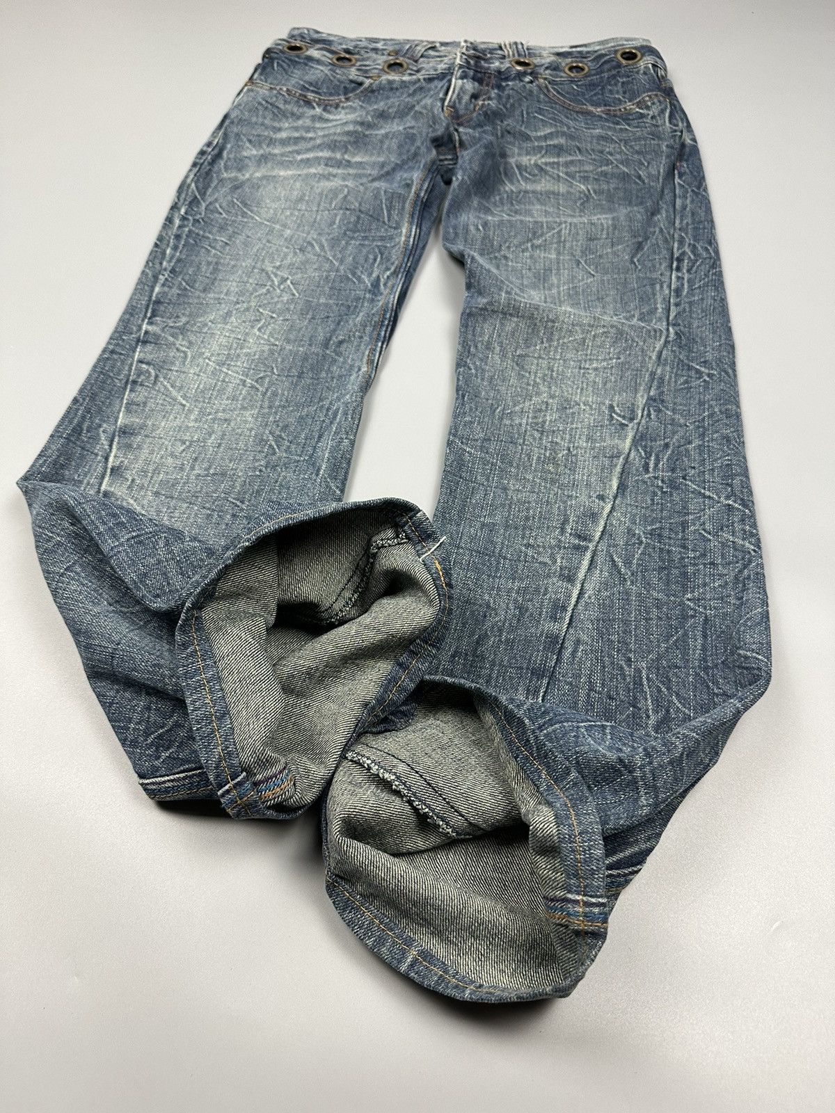 14th Addiction × If Six Was Nine 🔥Sick🔥Distressed Whiskered Double Waist Flared Jeans Size US 31 - 7 Thumbnail