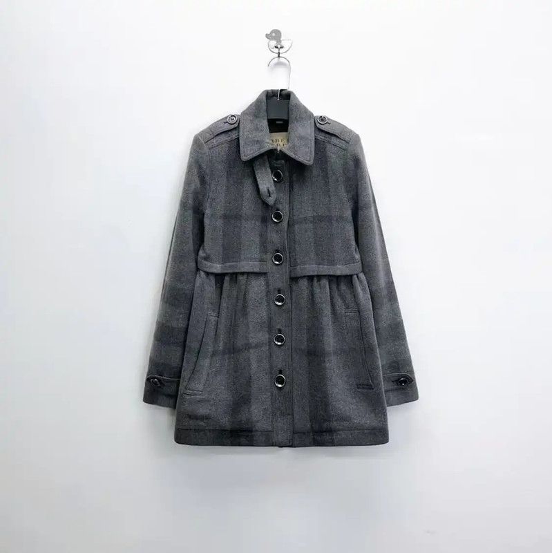 Burberry Burberry Gray Wool Check Mid-Length Coat Size S / US 4 / IT 40 - 1 Thumbnail