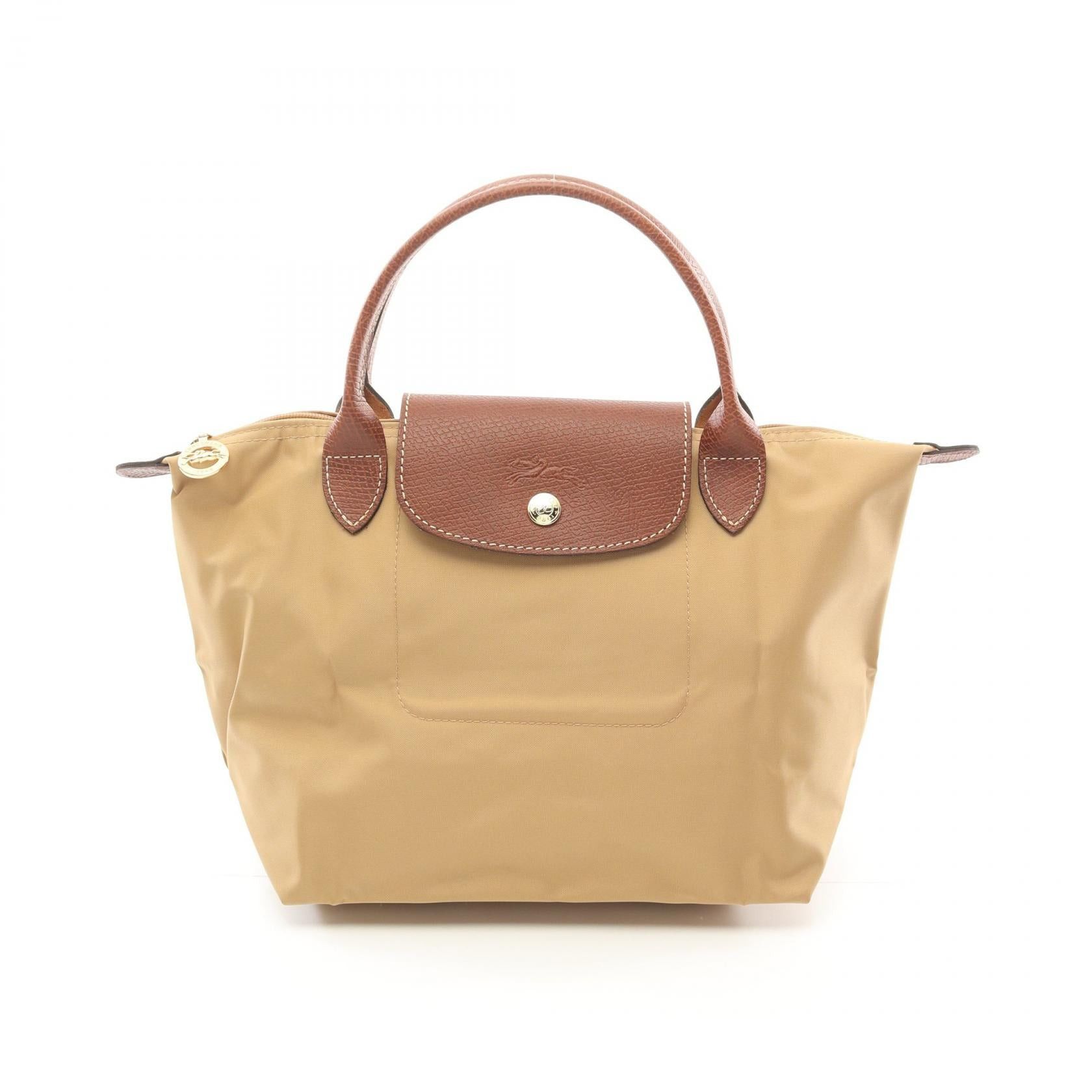 Longchamp Le Preage Original S Top Handle Bag Handbag Canvas Leather Beige Brown
