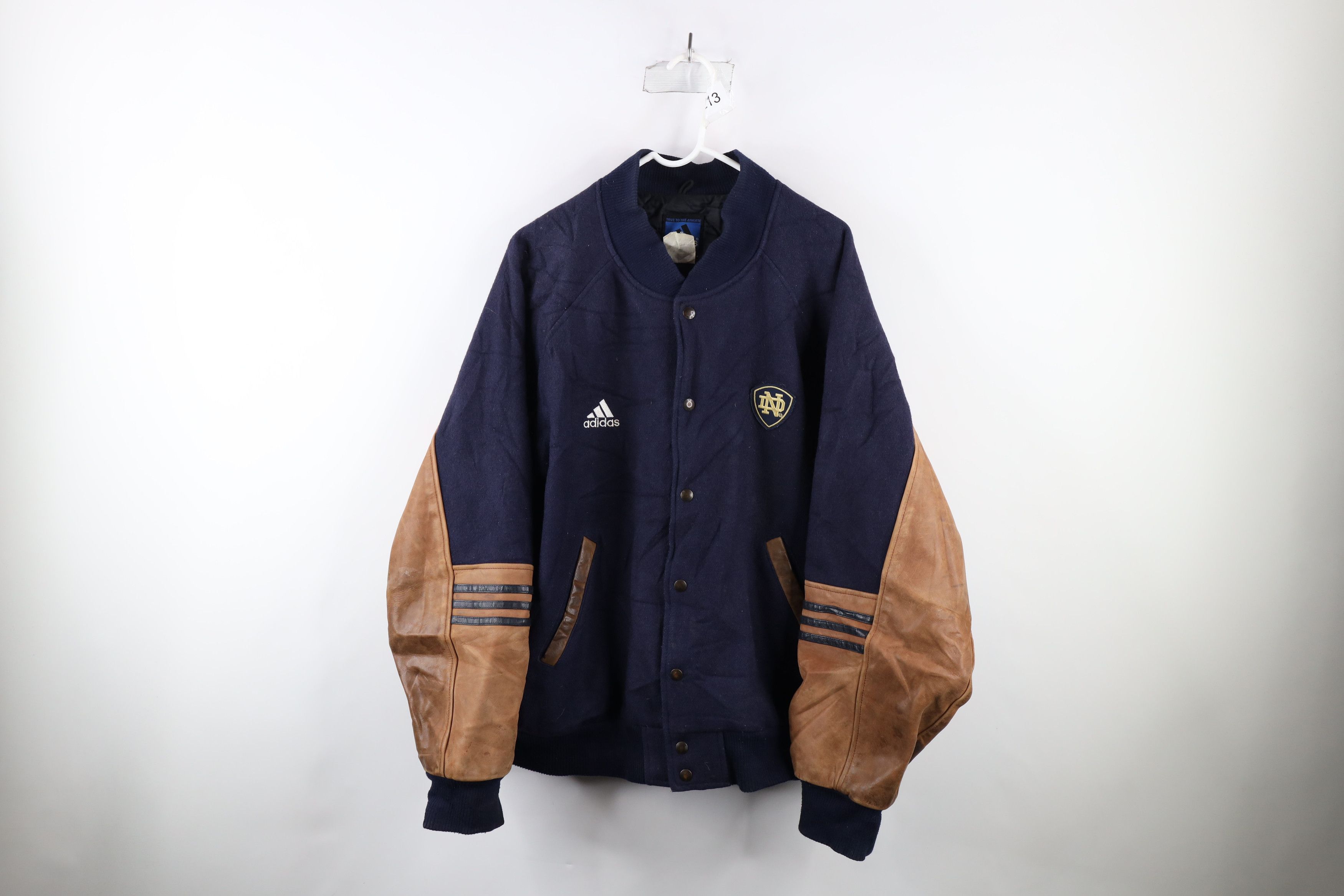 image of Adidas Dame University Wool Leather Varsity Jacket, Men's (Size Large)