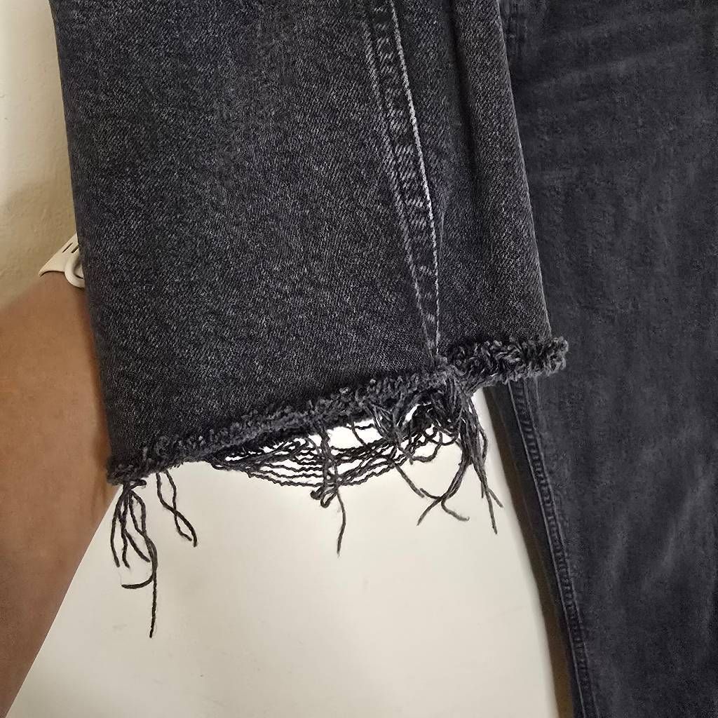 Agolde AGOLDE Riley Jeans Women’s 26 Black High Waist Straight Leg Cropped Raw Hem Size 26" / US 2 / IT 38 - 13 Thumbnail