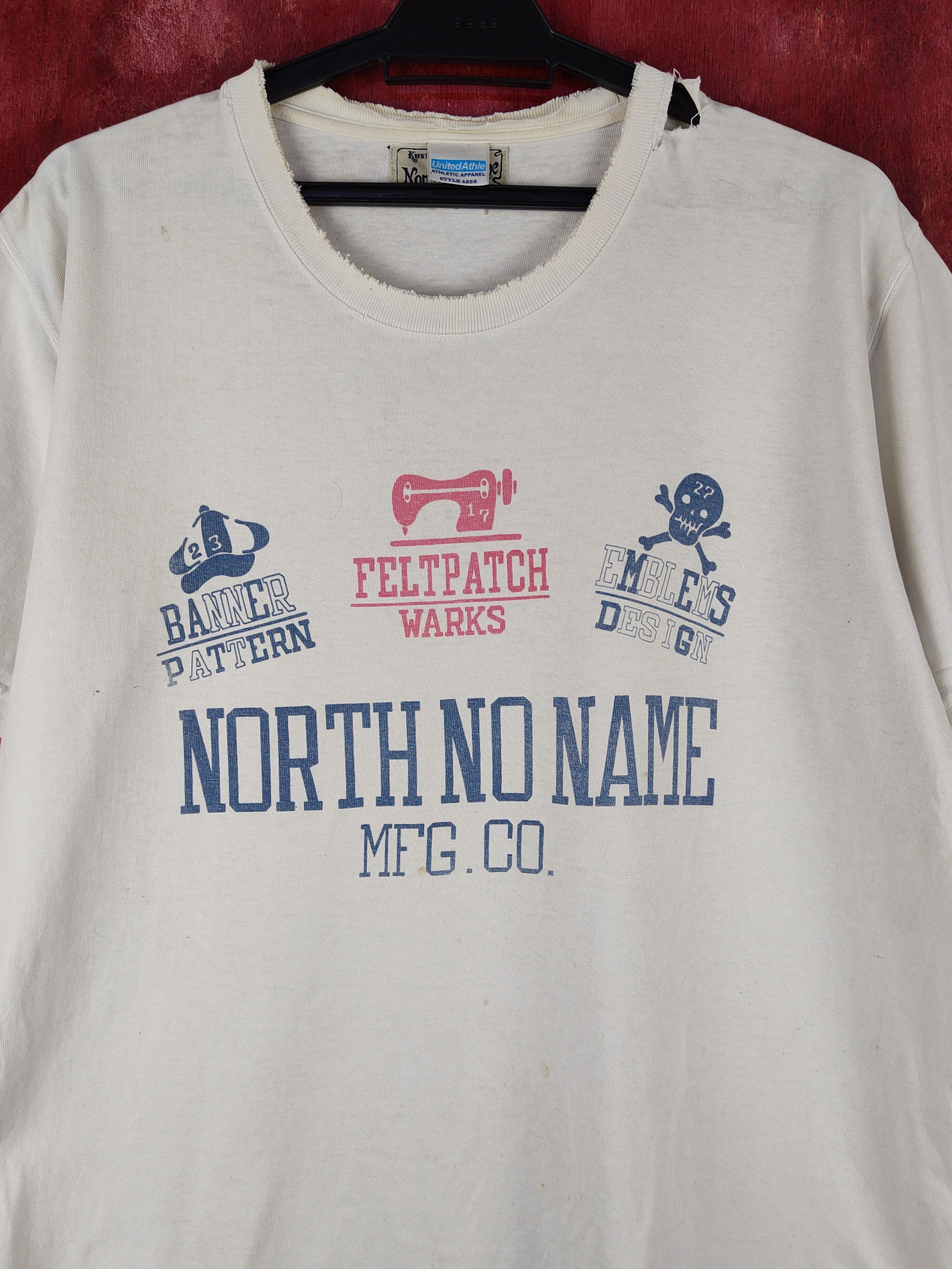 Japanese Brand North No Name White distressed ripped T-Shirts #S2046 Size US L / EU 52-54 / 3 - 2 Thumbnail