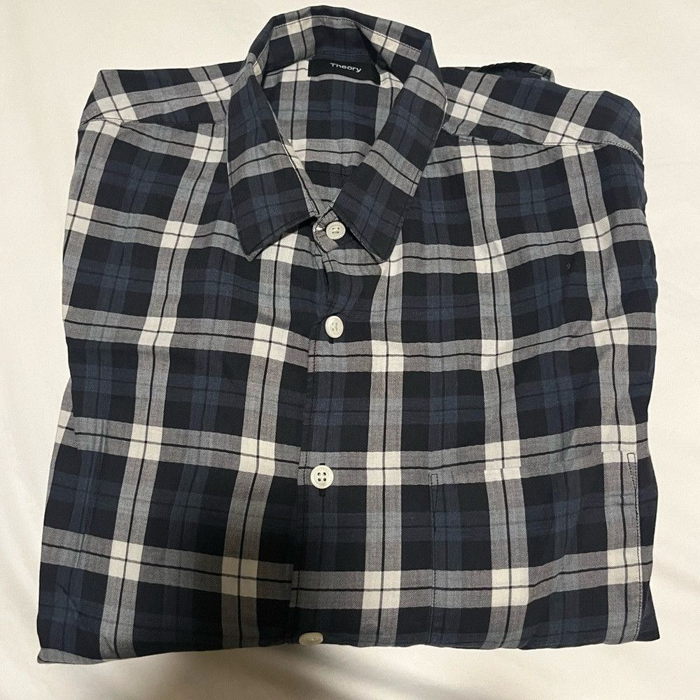 Theory Theory Navy Plaid Shirt Size US L / EU 52-54 / 3 - 3 Thumbnail