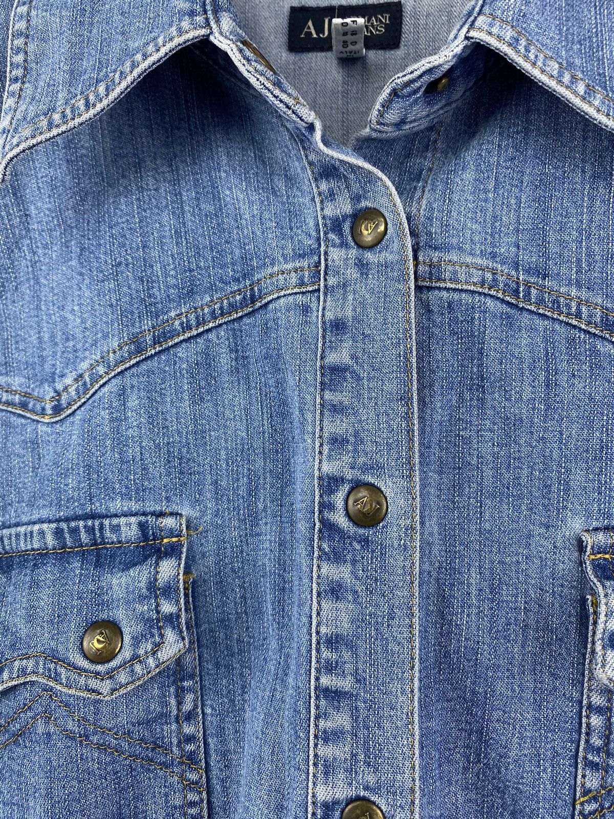 Designer × Giorgio Armani × Vintage 90s Giorgio Armani Jeans Blue Denim Indigo Rare Pocket Shirt Size L / US 10 / IT 46 - 5 Thumbnail
