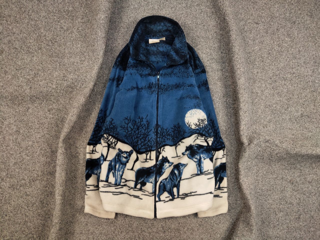 Japanese Brand 💙 Vintage 90's Fleece Zip Jacket Over Art Winter Wolf Hype Size US S / EU 44-46 / 1 - 1 Thumbnail