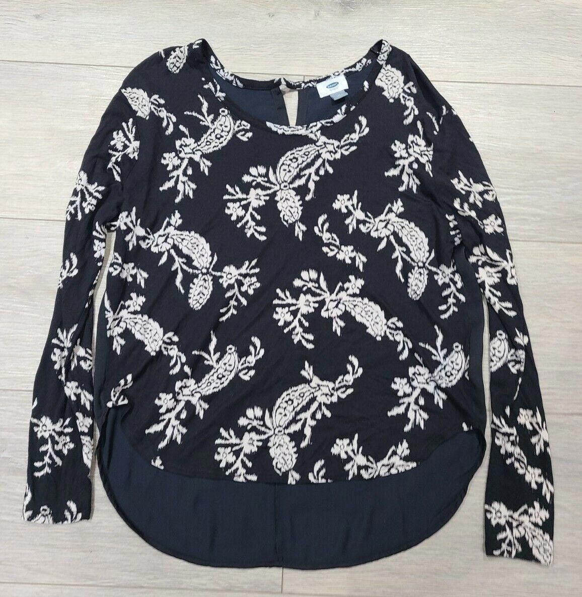 Old Navy Old Navy Top Medium Long Sleeve Black White Paisley Hi Low Size M / US 6-8 / IT 42-44 - 1 Thumbnail